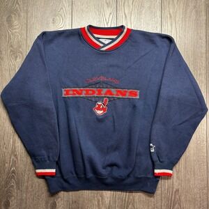 Vintage Starter Cleveland Baseball Sweatshirt Mens Medium Navy Blue 90s MLB MLB